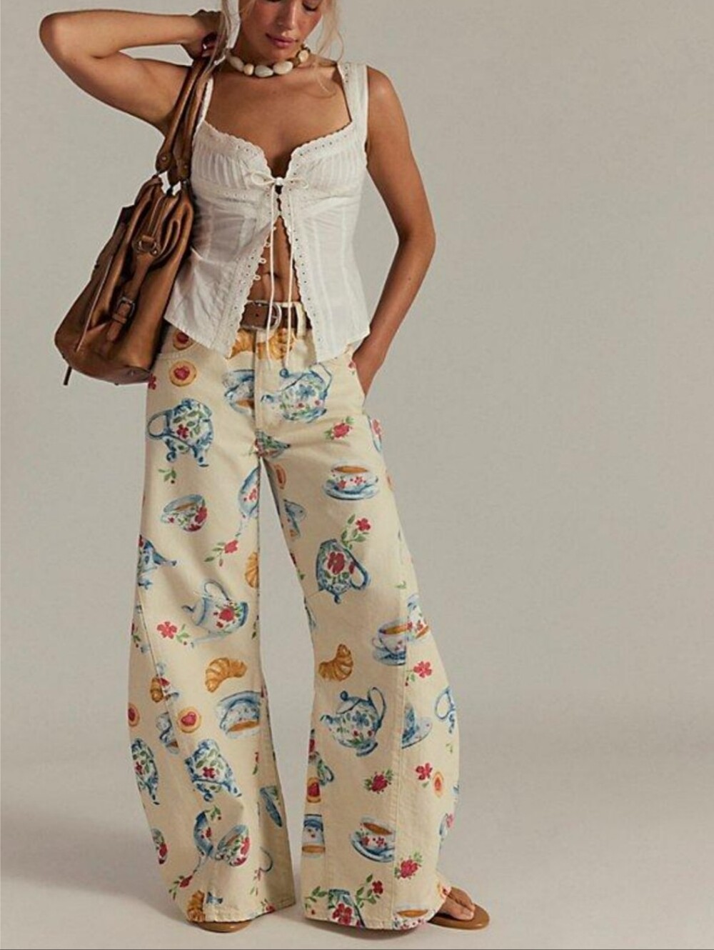 Free People Eden Teacup Brunch Printed Slouchy Flare Jeans NWT Size 28